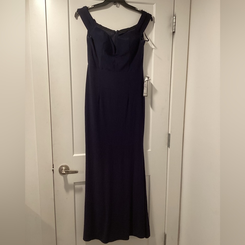 Xscape Womens Off-the-Shoulder V-Inset Evening Gown Blue‎ Size 10 408X NWT